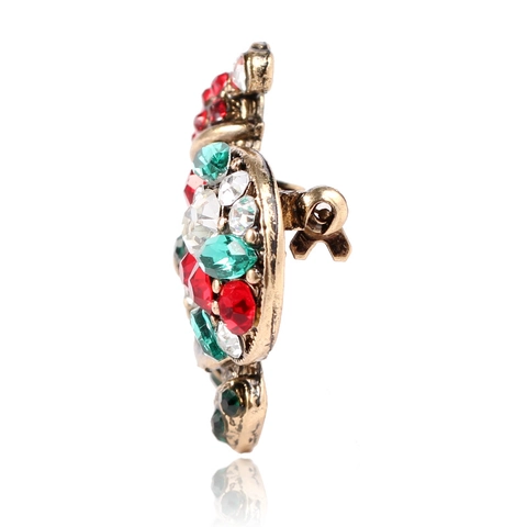 Vintage Christmas Santa Claus Brooch With Colorful Rhinestones Alloy Festive Breastpin For Women Holiday Party Accessory