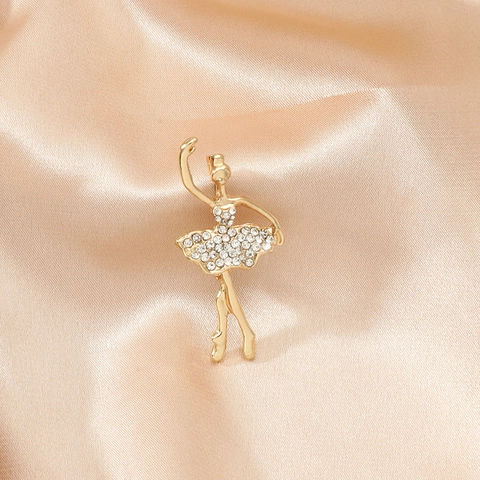 Broche Ballerine Élégante pour Femmes en Alliage Incrustée de Strass pour Banquet Mariage Décoration de Robe Bijoux Cadeau