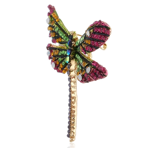Vintage Alloy Multi Color Rhinestone Dragonfly Brooch For Women Gold Plated Insect Animal Corsage Scarf Buckle Jewelry Gift