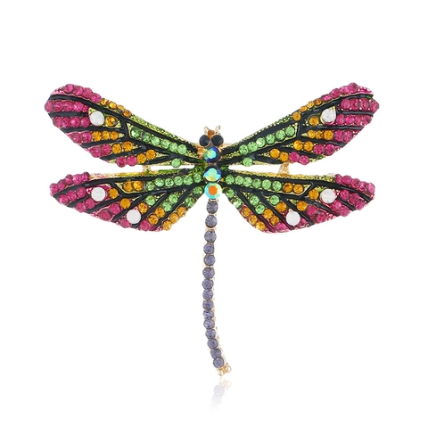 Vintage Alloy Multi Color Rhinestone Dragonfly Brooch For Women Gold Plated Insect Animal Corsage Scarf Buckle Jewelry Gift