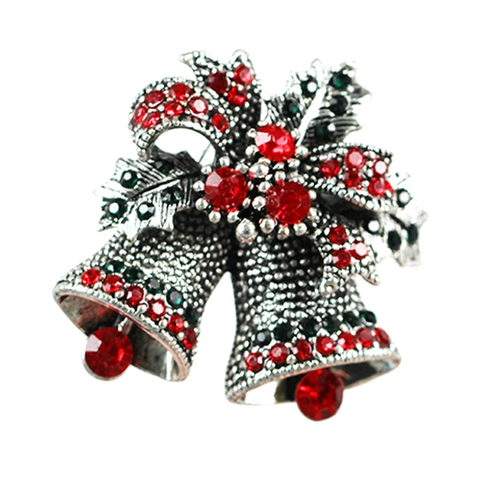 Broche de Cloche de Noël Vintage Avec Nœud Feuille de Houx Alliage Strass Rouge Vert pour Femme Bijoux de Fête
