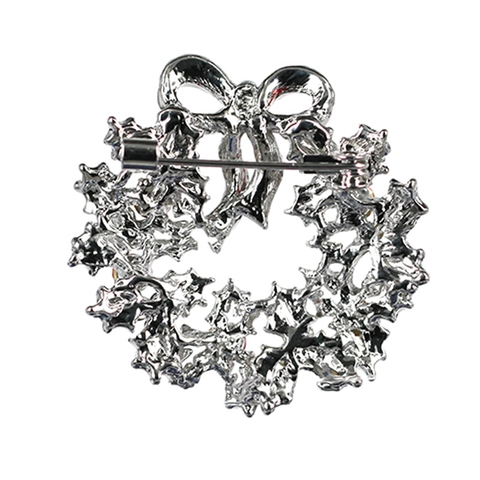 Christmas Wreath Bowknot Brooch Alloy Rhinestone Inlaid Festive Garlands Pin For Women Christmas Party Jewelry Gift