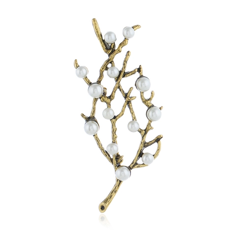 Vintage Elegante Legierung Künstliche Perle Brosche Für Damen Pflaumenblütenzweig Form Gold Silber Galvanisierte Dekorative Schmuck Brosche Für Bankett Alltag