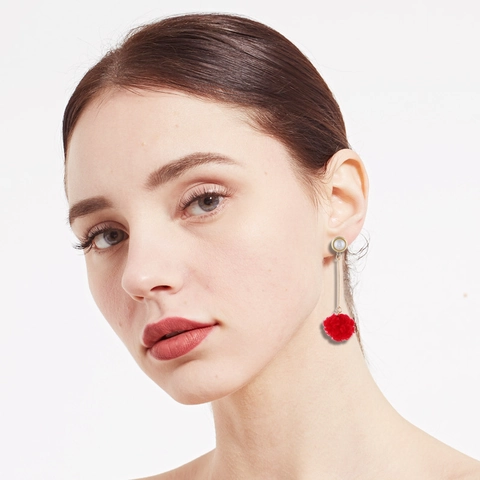 Long Artificial Pearl Pom Pom Dangle Earrings For Women Vintage Alloy KC Gold Plated Plush Ball Drop Earrings Festive Winter Jewelry Gift