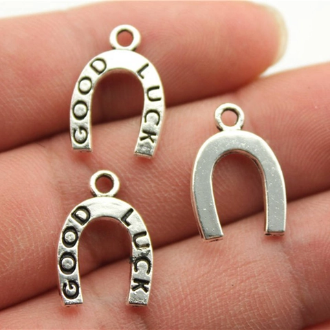 Retro Alloy GOOD LUCK Horseshoe Pendants For Jewelry Making DIY Antique Bronze Silver Gold Horse Shoe Charm Accessories