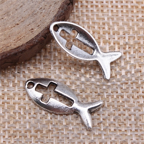 Vintage Alloy Ichthys Fish Cross Pendant For DIY Jewelry Making Antique Religious Christian Hollow Charm For Necklace Bracelet