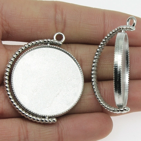 Rotatable Round Pendant Tray Base Zinc Alloy Electroplated Finding Blank Beaded Edge Setting Jewelry Making DIY Accessory