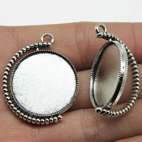 Rotatable Round Pendant Tray Base Zinc Alloy Electroplated Finding Blank Beaded Edge Setting Jewelry Making DIY Accessory
