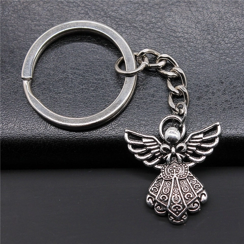 Portachiavi in Metallo con Angelo Vintage Design a Rilievo in Argento e Bronzo Antico Ciondolo a Forma di Angelo per Regalo
