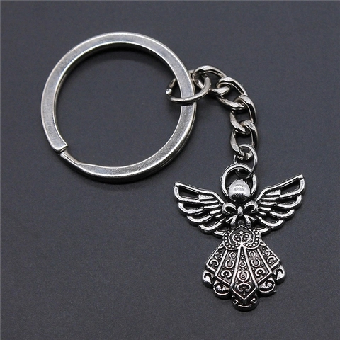 Portachiavi in Metallo con Angelo Vintage Design a Rilievo in Argento e Bronzo Antico Ciondolo a Forma di Angelo per Regalo