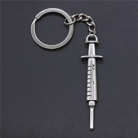 Vintage Zinc Alloy Syringe Pendant Keychain Retro Metal Medical Needle Tube Bag Hanging Ornament For Doctor Nurse Gift