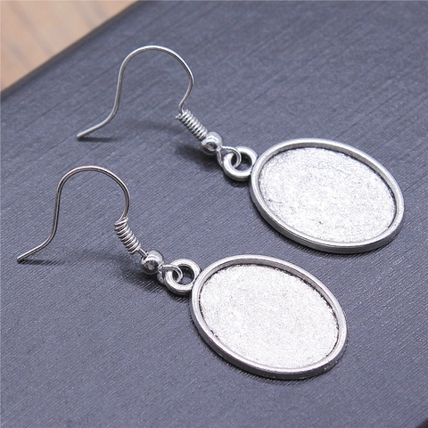 Vintage Metal Oval Earring Settings Cabochon Base Earring Hooks For DIY Jewelry Making Antique Silver Bronze Findings For Women