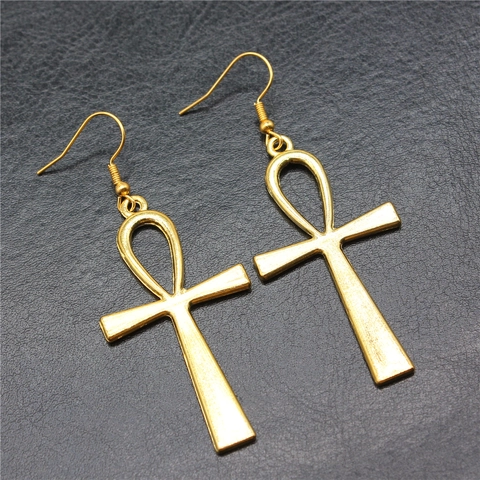 Vintage Alloy Ankh Cross Dangle Earrings For Women Egyptian Life Symbol Retro Drop Hook Earrings Minimalist Jewelry