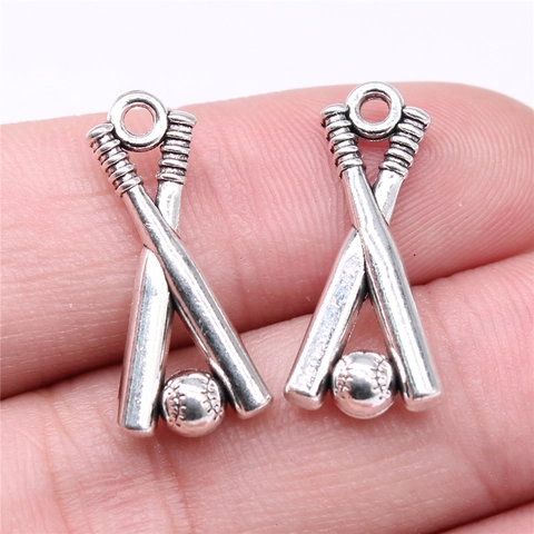Antique Silver Baseball Bat Pendant For DIY Jewelry Making Sports Theme Alloy Pendants Small Baseball Charm