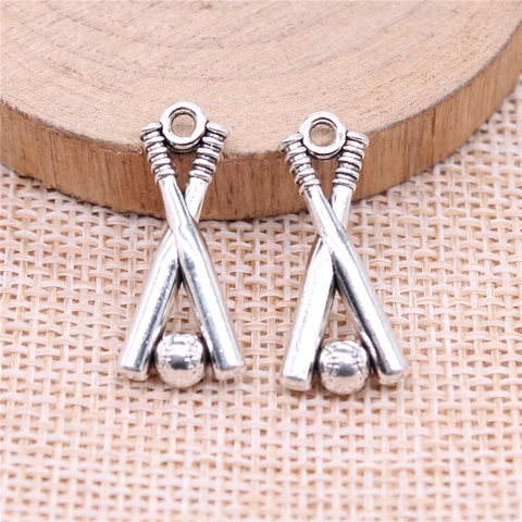 Antique Silver Baseball Bat Pendant For DIY Jewelry Making Sports Theme Alloy Pendants Small Baseball Charm