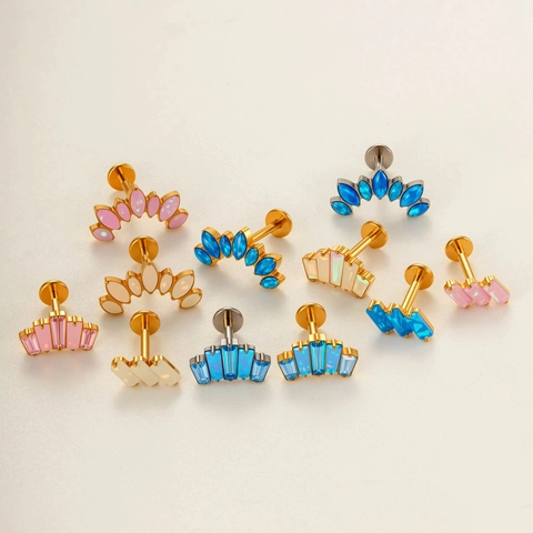 Perno Labret in Titanio F136 G23 Anello Labbro Opale Sintetico Perno per Piercing Orecchio Cartilagine Trago Helix per Uomo Donna Gioielli