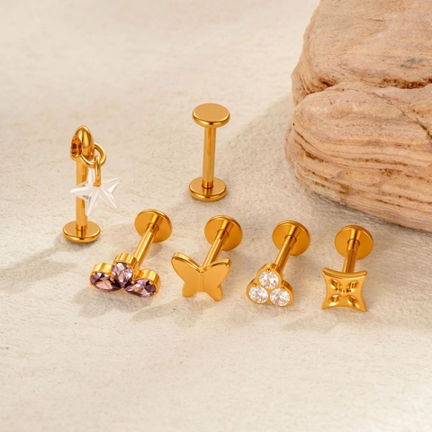 G23 Titanio Labret Piercing a Vite Interna Donna Lega di Titanio F136 Zirconia Farfalla Cuore Fiore Gioielli Piercing