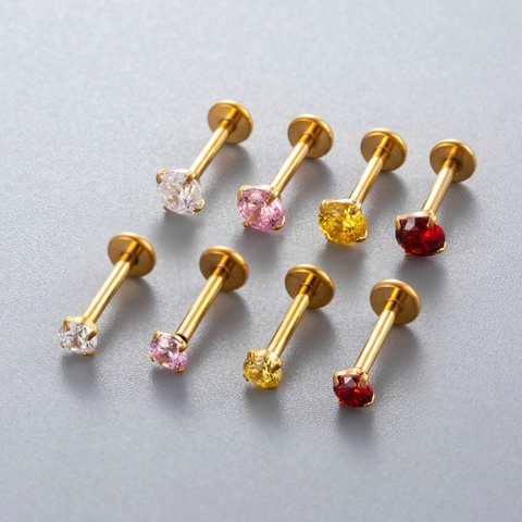 G23 Titan Threadless Labret Stud Mit Buntem Zirkon Flat Back Piercing Schmuck Ohrknorpel Tragus Lippenring
