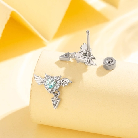 Light Blue Zircon Heart Angel Wings Arrow Cartilage Piercing Earring Titanium Steel Screw Back Stud Jewelry For Women