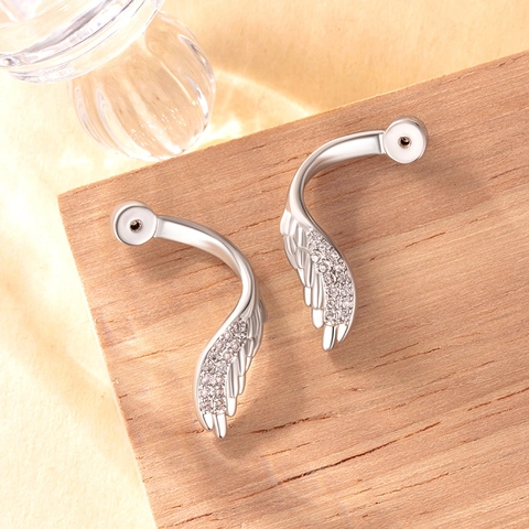 Elegant Wing Ear Bone Clip With Copper Earring Post Cubic Zirconia Inlaid Stud Earrings Fashion Jewelry For Women
