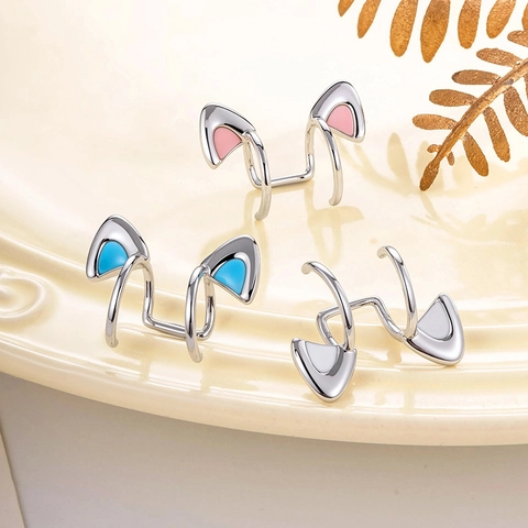 Minimalist Cat Ear Cuff Titanium Steel Enamel Non Piercing Earring Sweet Jewelry Wrap For Women Girls