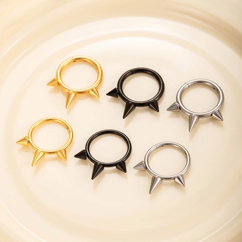 G23 Titanium Alloy Septum Clicker Ring Three Spikes Punk Gothic Hoop Earrings Body Piercing Jewelry Unisex Fashion
