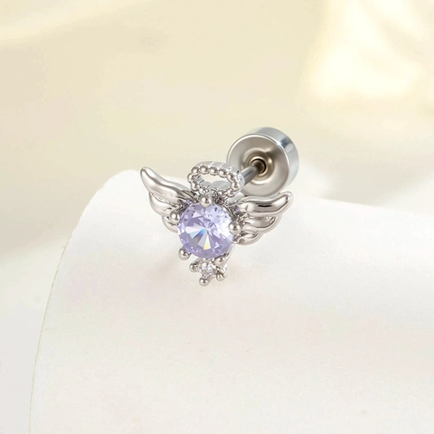 Angel Wings Zircon Cartilage Piercing Stud Titanium Steel Copper Screw Back Earring For Women Fashion Jewelry