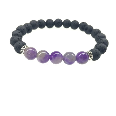 Ethnisches Vulkanstein Chakra Perlen Armband Naturstein Lavastein Legierung Distanzstücke Elastisches Armband Unisex Schmuck