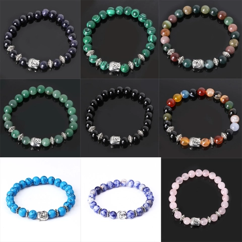Retro Buddha Head Energy Lava Stone Bracelet For Men Women Ethnic Natural Stone Alloy Prayer Beaded Bracelet Jewelry Gift