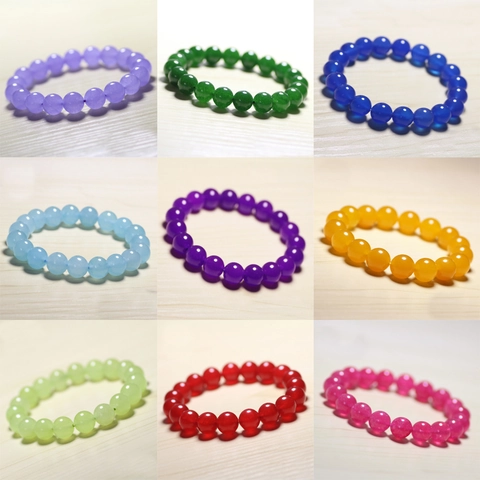 Chalcedony Round Bead Elastic Bracelet For Men Women Natural Style Colorful Gemstone Beaded Stretch Bracelet DIY Fashion Jewelry