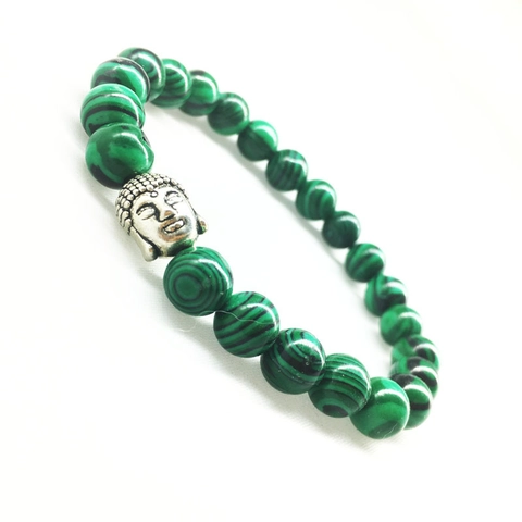 Ethnic Buddha Head Beaded Bracelet Natural Lava Rock Tiger Eye Stone Elastic Strand Bracelet For Men Women Yoga Jewelry