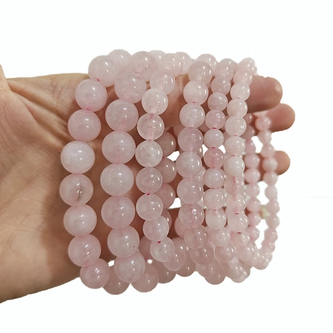 Simple Sweet Pink Rose Quartz Beaded Bracelet Minimalist Natural Stone Round Beads Elastic Bracelet Fashion Jewelry For Women