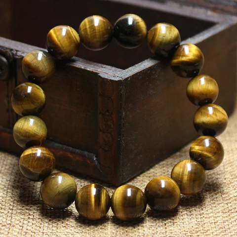 Natural Tiger Eye Stone Beaded Bracelet Round Cat Eye Effect Beads Ethnic Style Unisex Yellow Brown Jewelry Gift