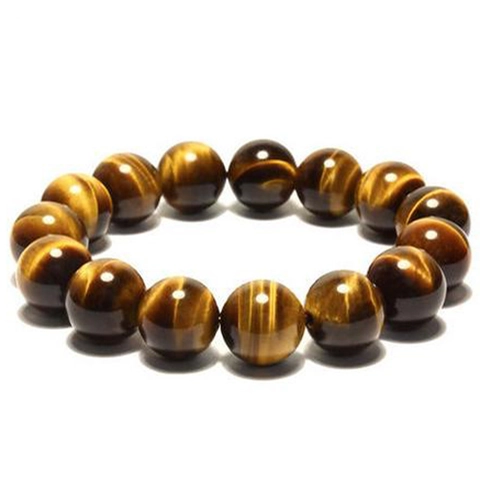 Natural Tiger Eye Stone Beaded Bracelet Round Cat Eye Effect Beads Ethnic Style Unisex Yellow Brown Jewelry Gift