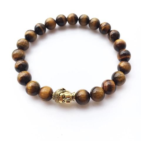 Vintage Buddha Head Natural Stone Beaded Bracelet Lava Volcanic Rock Tiger Eye Yoga Energy Healing Stretch Bracelet Jewelry