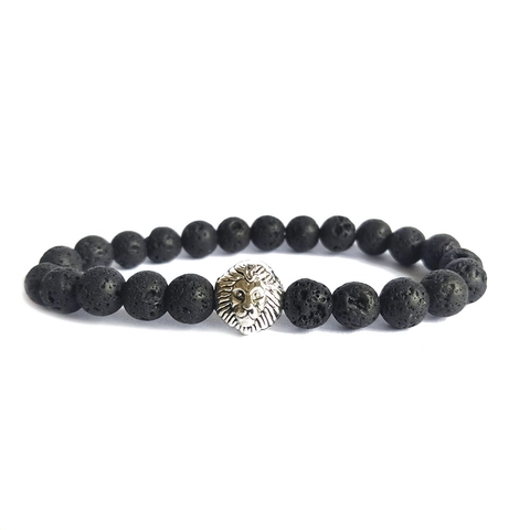 Bracciale Retrò in Pietra Naturale Con Ciondolo a Testa di Leone in Argento Per Uomo Donna Lega Cristallo Pietra Lavica Howlite Gioielli Punk
