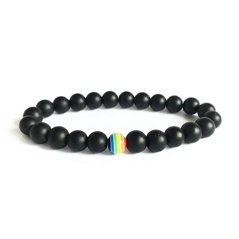 Natuursteen Agaat Kralen Armband Met Regenboog Kraal Accent Elastische Stretch Sieraden Voor Mannen Vrouwen Dagelijkse Mode