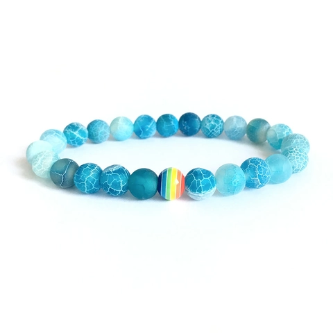 Natuursteen Agaat Kralen Armband Met Regenboog Kraal Accent Elastische Stretch Sieraden Voor Mannen Vrouwen Dagelijkse Mode