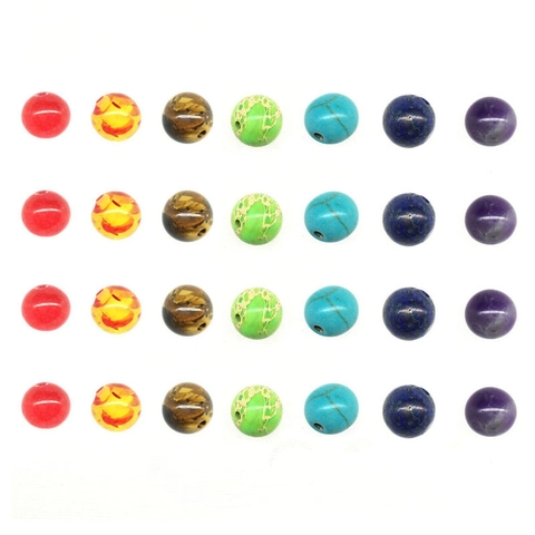 Polished Round Chakra Crystal Beads Set Multicolored Resin Stone Style Loose Beads For DIY Jewelry Making Craft Accessories