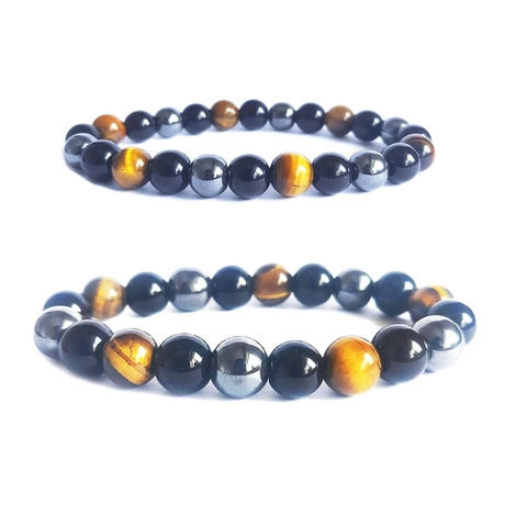 Unisex Triple Protection Bracelet Polished Glass Glazed Beaded Bracelet Retro Ethnic Style Elastic Energy Jewelry Gift