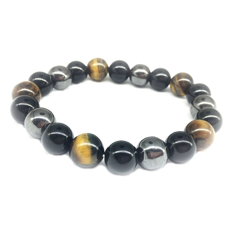 Unisex Triple Protection Bracelet Polished Glass Glazed Beaded Bracelet Retro Ethnic Style Elastic Energy Jewelry Gift