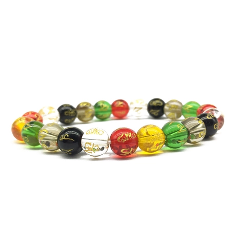 Colorful Six-Word Mantra Glass Bead Bracelet Ethnic Feng Shui Good Luck Prayer Beads Stretch Bracelet For Men Women Meditation Jewelry Gift