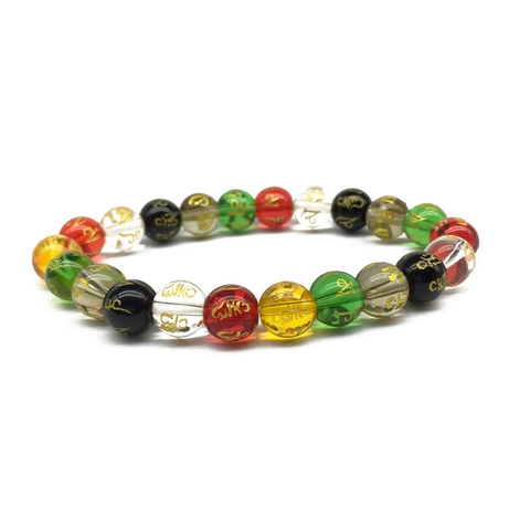 Colorful Six-Word Mantra Glass Bead Bracelet Ethnic Feng Shui Good Luck Prayer Beads Stretch Bracelet For Men Women Meditation Jewelry Gift