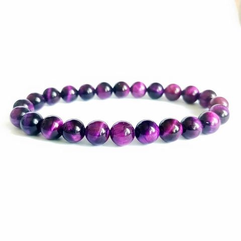 Natürliches Lila Tigerauge Stein Perlen Armband Ethno Stil Elastische Runde Edelstein Armbänder Für Damen Herren Heilung Schmuck