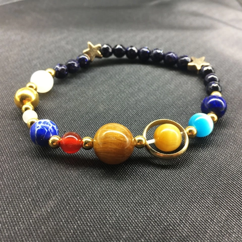 Solar System Planets Beaded Bracelet Natural Stone Eight Planets Galaxy Guardian Star Charm Bracelet For Men Women Yoga Jewelry