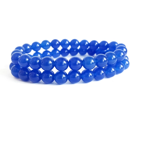 Minimalist Royal Blue Chalcedony Beaded Bracelet Round Crystal Dyed Stone Elastic Wristband Jewelry For Women Men Gift