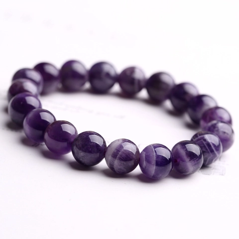 Bracciale di Perle Tonde in Ametista Naturale per Uomo Donna Minimalista Viola Cristallo Braccialetto Elastico Moda Gioielli Regalo
