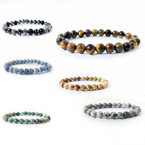 Natural Stone Beads Yoga Bracelet For Women Men African Turquoise Tiger Eye Snowflake Obsidian Stretch Bracelet Fashion Jewelry