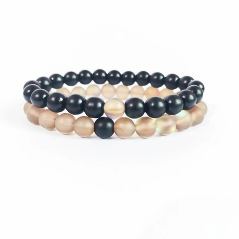 Frosted Matte Glass Beads Bracelet Iridescent Moonstone Style Elastic Beaded Bracelets For Women Men Rainbow Glow Accessory Jewelry