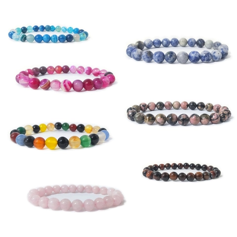 Pulsera de Cuentas de Piedra Natural Ágata Rayada Ojo de Tigre Elástica Curación Yoga Pulsera para Mujeres Hombres Joyería Regalo